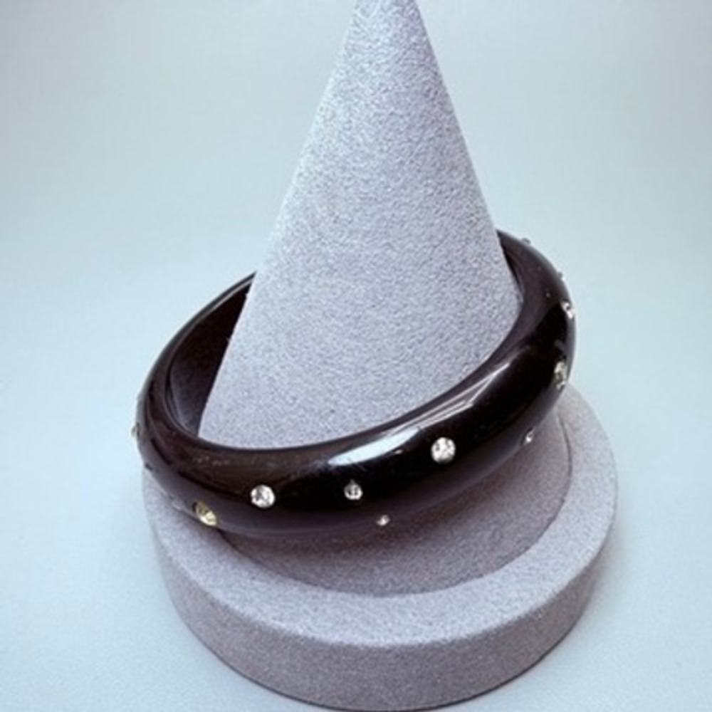 Vintage Black Acrylic‎ Studded Rhinestone Bangle Bracelet 8" Stackable
